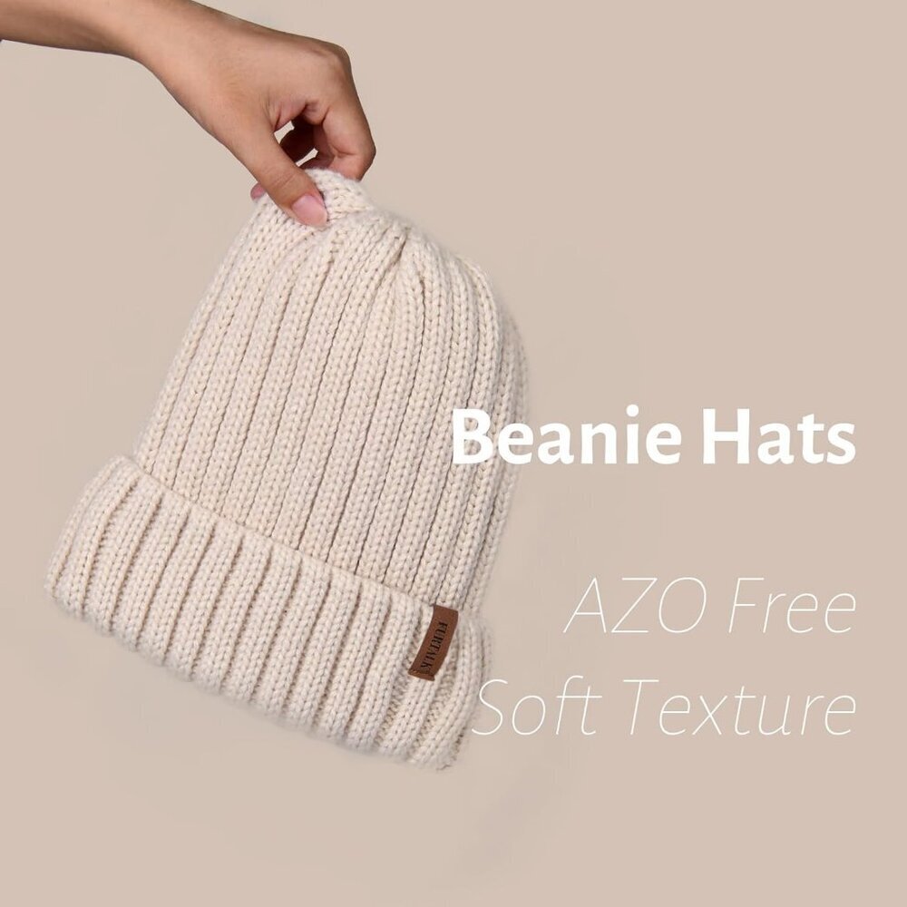 Women’s Winter Beige Fleece-Lined Chunky Knit Beanie Snow Hat Cap - Picture 3 of 8